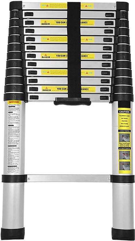 COOCHEER Telescopische ladder, vouwladder, 5 m, 2-in-1 aluminium vouwladder met 16 sporten, maximale belasting 150 kg, puur zilver