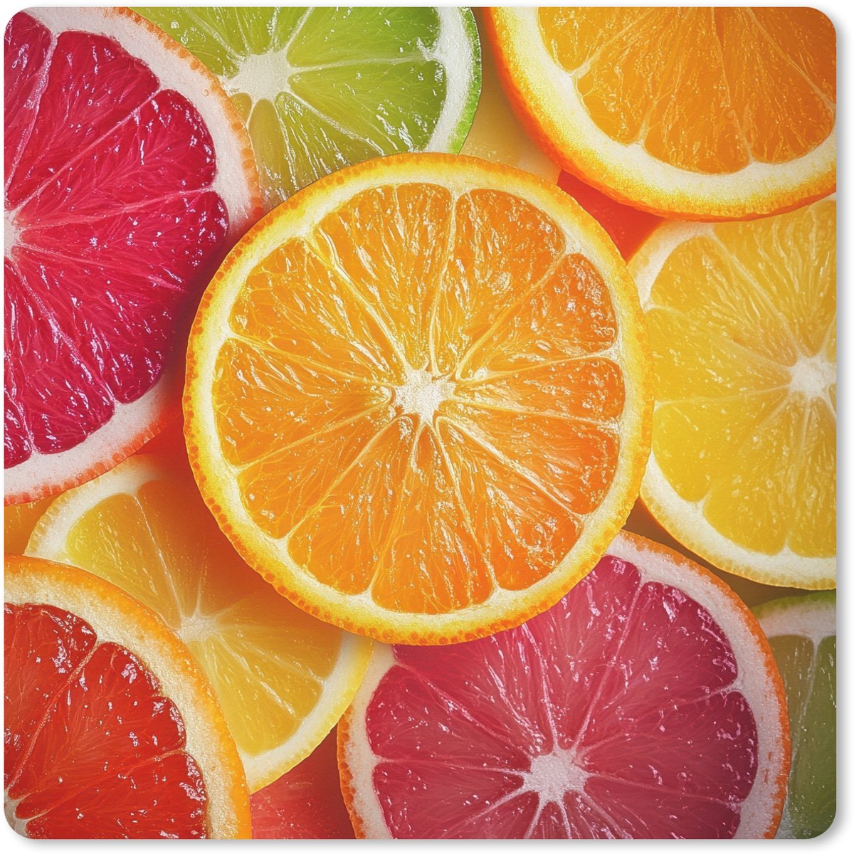 Muismat XXL 40x40 cm - Bureau onderlegger - Bureau mat Fruit - Kleurrijk - Close up - Bureaumat - Gaming mousepad xl - Bureaulegger groot - Computer deskmat