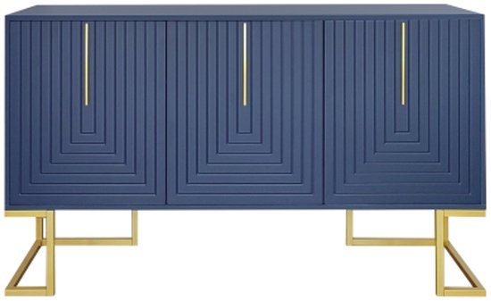Modern 3-deurs dressoir met verstelbare planken, U-vormige kastdeuren, metalen handgrepen en onderstel voor eetkamer en keuken (marineblauw)