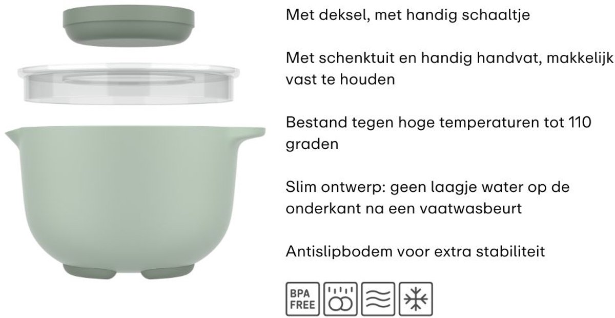 Mepal Beslagkom met spatdeksel Chef it - 3 l - Schaal - Magnetron- en vaatwasmachinebestendig - Bakspullen - Chalk — afbeelding 2