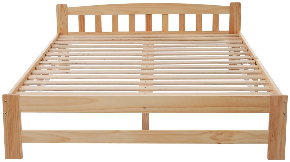 Merax Massief Houten Tweepersoonsbed 140x200 cm - Bed met Hoofdeinde en Lattenbodem - Hout Bruin