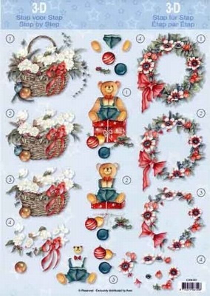 1 stap voor stap knipvel - Avec - kerst - kerstkrans - kerstgeschenken kerstbeer kerstdecoratie kerst - A4