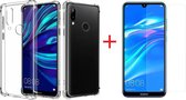 Hoesje Geschikt voor Huawei Y7 (2019) Transparant Anti Shock Back hoesje + Screenprotector glas