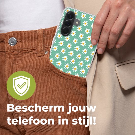Coque de téléphone compatible avec Samsung Galaxy A56 - Motif marguerites - Vert - Fleurs - Coque en Siliconen
