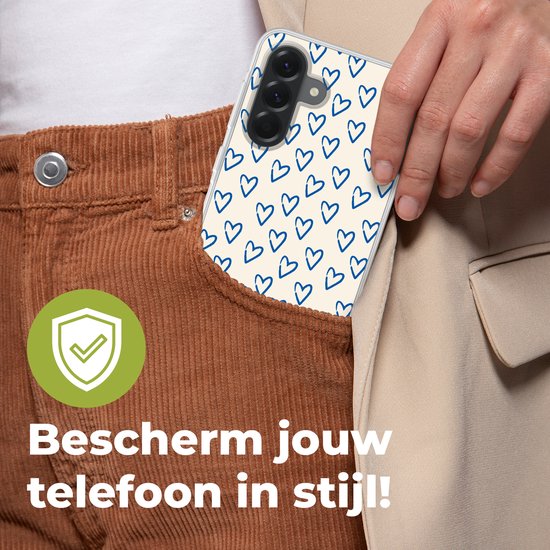 Coque de téléphone compatible avec Samsung Galaxy A56 - Motif Hartjes - Blauw - Beige - Amour - Siliconen Coque de téléphone Coque de téléphone