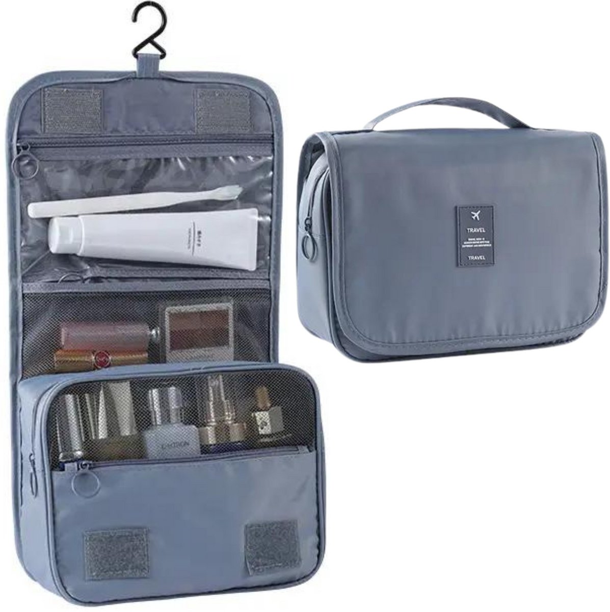 Pazzo Goods Toilettas Base – Toilettas Dames – Toilettassen – Ophangbaar – Waterdicht – Grijs – Cadeau voor Haar – Travel Organizer