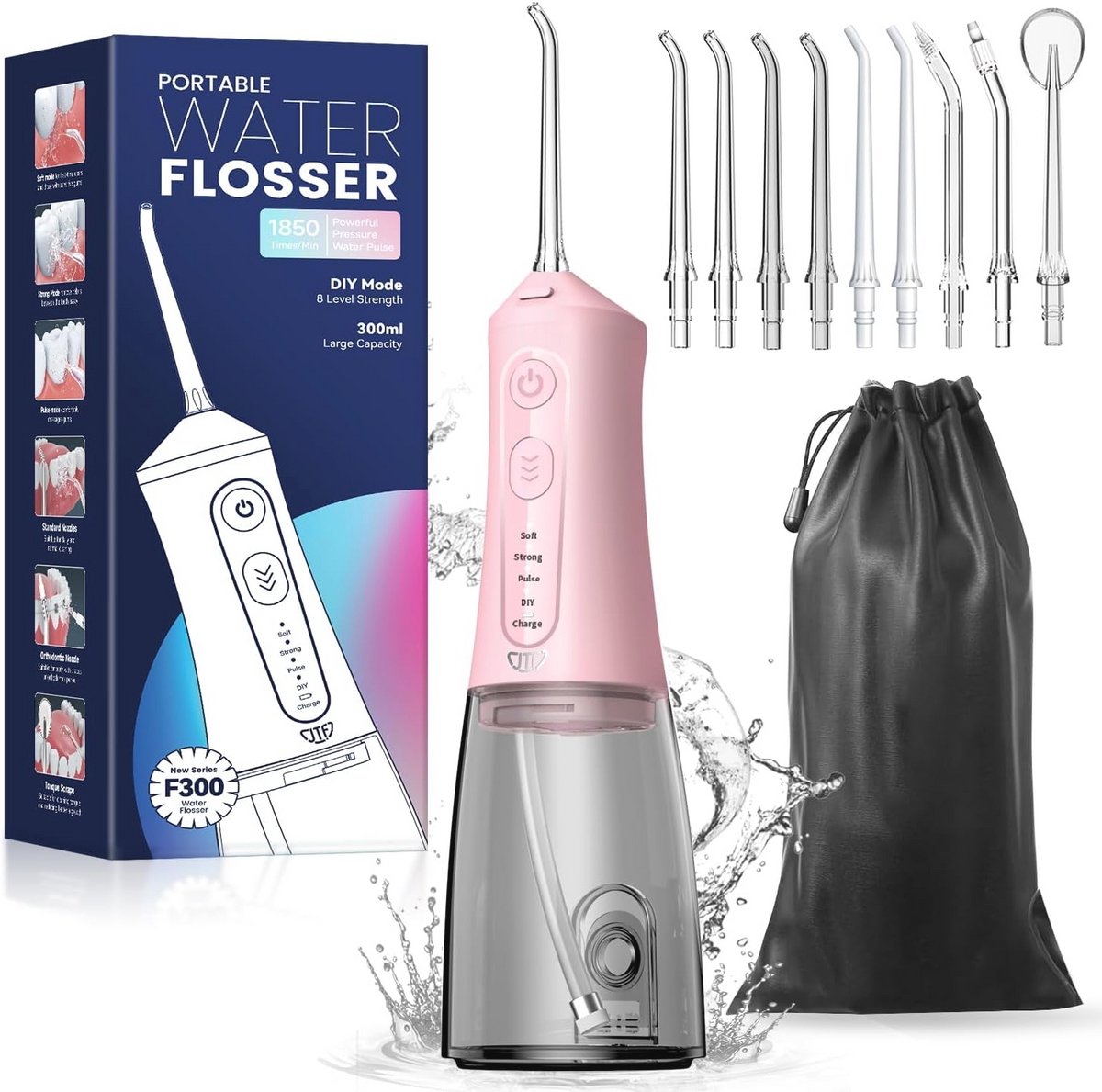 Draadloze Waterflosser - Elektrische Tandenreiniger met 5 Modi en 9 Sproeiers, USB-C Oplaadbaar, IPX7 Waterdicht - Reiniging en Bescherming voor Tanden en Tandvlees