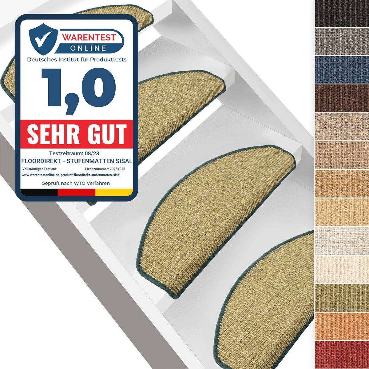 Trapmatten set van 15 | 100% sisal | Antislip en veilig voor mens en dier | Inclusief plakstrip | 64 x 23,5 cm | Hooi
