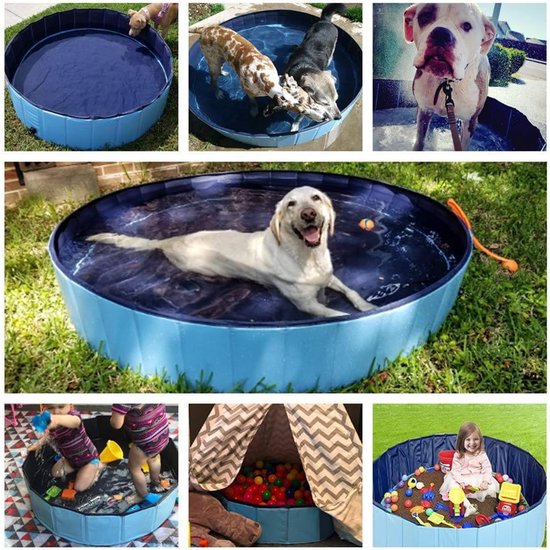 lunaoo opvouwbaar hondenzwembad - draagbaar kinderbad voor kinderen, pvc badbad, hondenpeuterbad, buitenbad voor grote kleine honden, S: 80(Dia) x 20cm(H