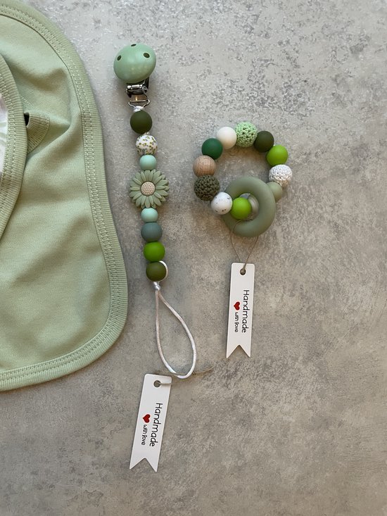 Maminobaby.nl | Baby geschenkset meisje | Bloem | Handmade speenkoord Handgemaakte bijtring | Kraamcadeu | Babyshower — afbeelding 2
