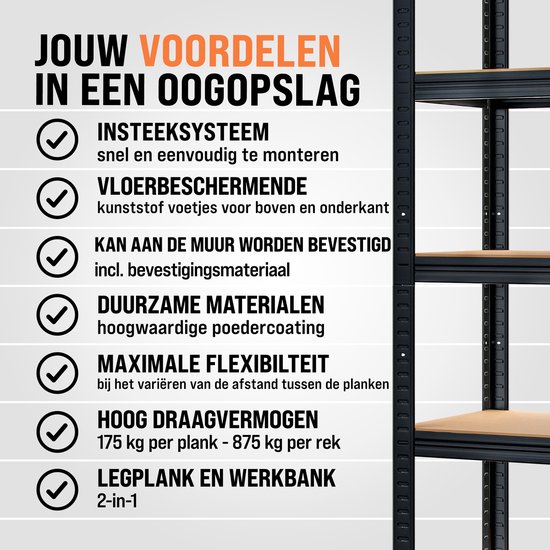 MONZANA 2x Armoire Etagère Sans Vis - 180x90x40cm Total 1750kg - Zwart