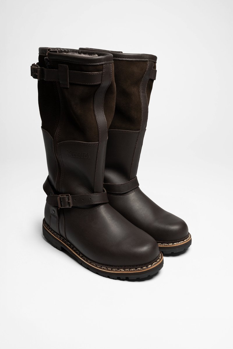 FLIEGERSTIEFEL Donkerbruine heren winterlaarzen met lamsvacht voering