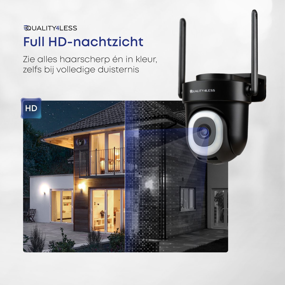 Afbeelding 3 van Quality4Less™ - Beveiligingscamera voor buiten - 360° Draaibaar - 5MP Ultra HD - Buiten camera met nachtzicht - Werkt met wifi en app - Camerabewaking - Incl. 32GB SD-Kaart - Zonder abonnement - Zwart