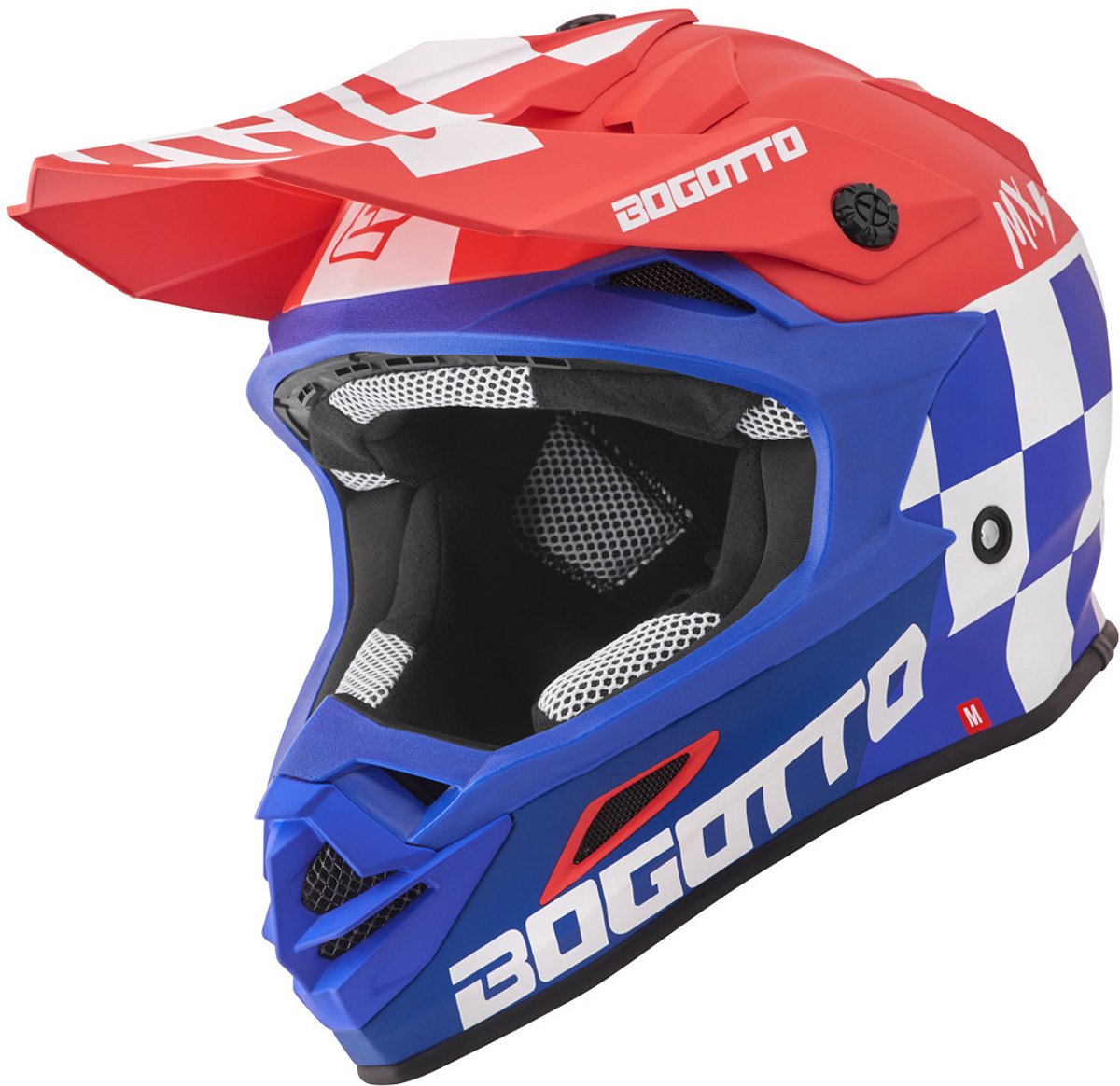 Bogotto V328 Xadrez Carbon Blauw Rood Wit Crosshelm - Maat M - Helm
