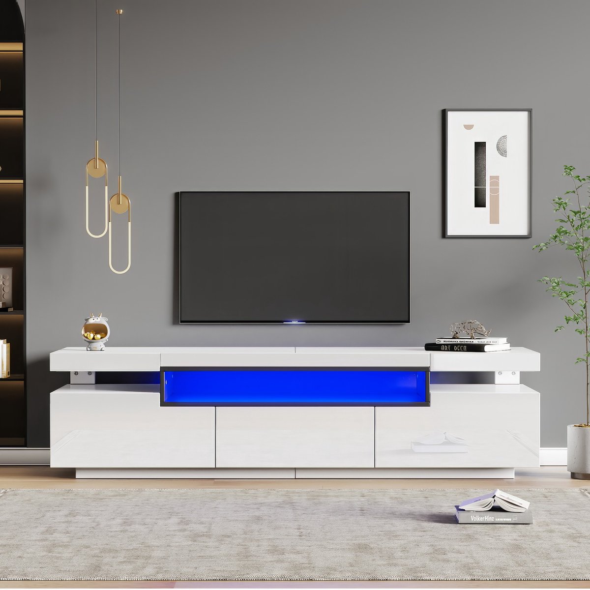 Sweiko TV-meubel - Hoogglans - met LED verlichting - 3 laden - Wit