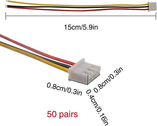 JST Connectors, 20Sets/Pack Micro JST 1.25MM 2p/3p Elektrische Terminal JST Hoek Connectors, Mannelijk Vrouwelijk Elk 20 Stks, JST1.25 Plug/Socket Converter Met 10cm Kabels (3 Pin