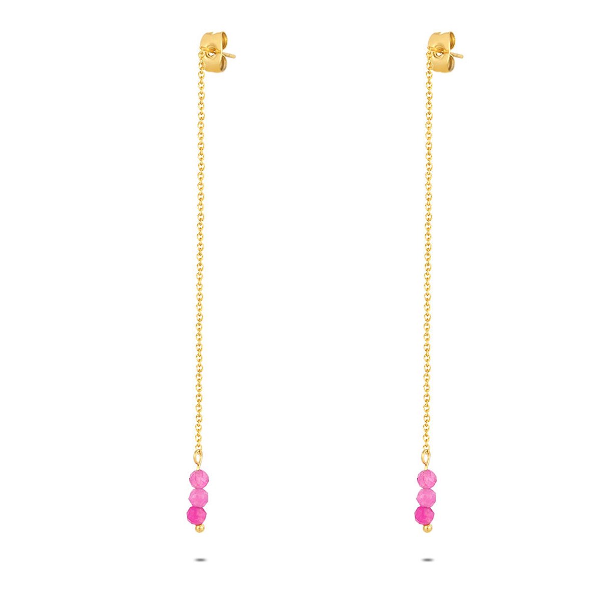 Twice As Nice Oorbellen in goudkleurig edelstaal, fuchsia