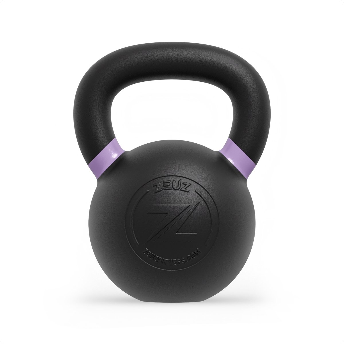 ZEUZ® Kettlebell 20 KG – Fitness Crossfit Sport Set – Gewichten - Conditie & Krachttraining – Gietijzer – Paars