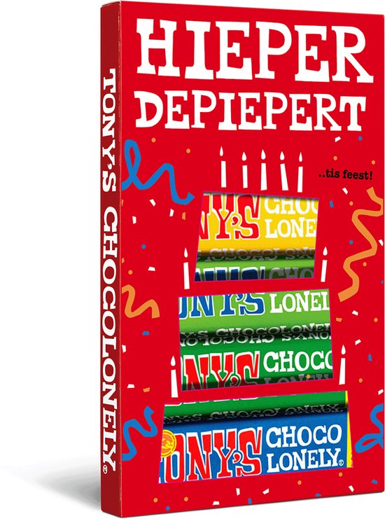 Tony's Chocolonely Chocolade Taart Proeverijtje! 6 Fairtrade Chocola Repen Verjaardag Cadeau Vrouw of Man in Geschenkdoos Chocoladecadeaus 288 gram Geschenkset voor Hem of Haar