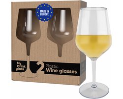 MyDrinkglass Plastic Wijnglazen Transparant - Set van 2 Stuks - Onbreekbaar - Kunststof Glazen voor Witte of Rode Wijn - Herbruikbaar Wijnglas geschikt voor de camping - 470 ml
