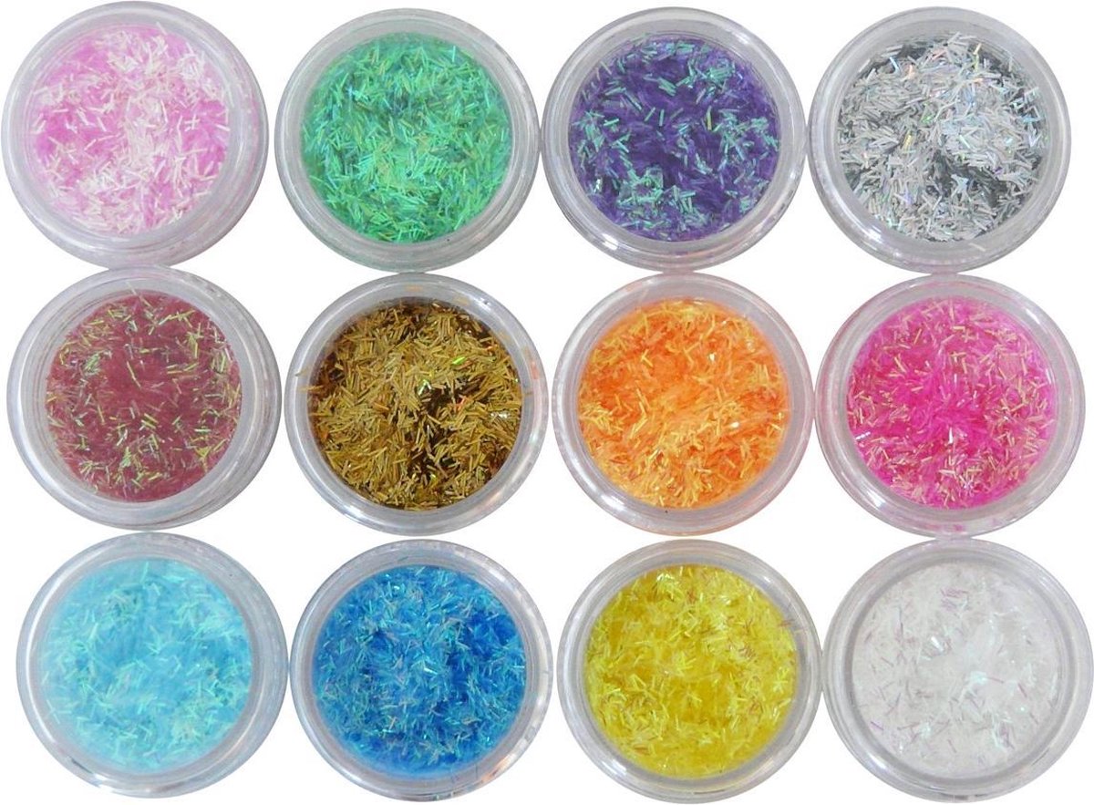 12x FLITTER NEON nagelglitters in een nailart box.