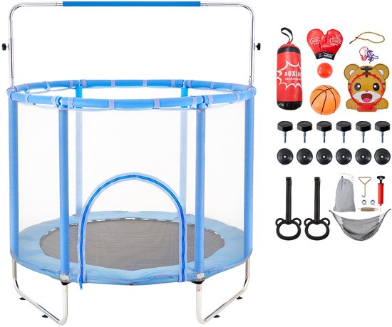 55” Trampoline voor Kinderen, 4,6 Foot Trampoline voor Binnen En Buiten, Mini-Recreatietrampoline voor Peuters met Veiligheidsnet En Basketbalhoepel, Perfect Als Verjaardagscadeau