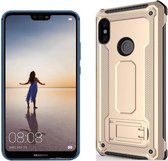 Ntech Huawei P20 Lite Armor hoesje met Kickstand - Goud