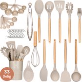 Ustensiles de cuisine 33 pièces avec support - Beige - Sans BPA et résistant à la chaleur - Ensemble de cuisine - Batterie de cuisine