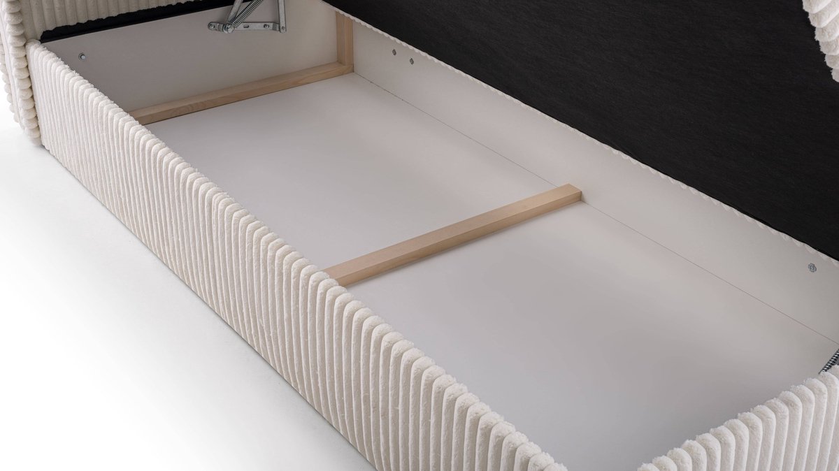 AJE Meubles B.V. Boxspring Bed 04 - Houtconstructie en laminaatplaat - Bed met beddengoedcontainer - Corduroy stof - 180x200 - Lichtgrijs (Ambience 17)