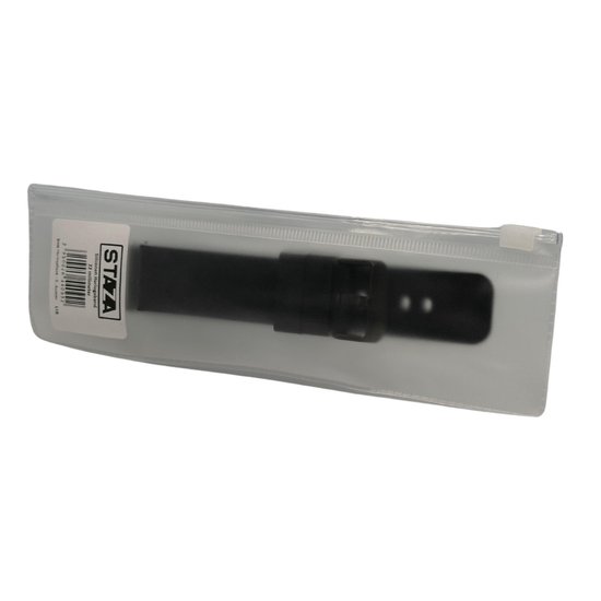 Zwarte siliconen horlogeband van Staza in verpakking, 22mm.