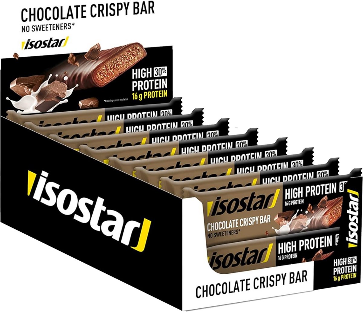 Goedkoopste Isostar - High Protein - Eiwitreep voor krachtsport - Crispy Chocolade - 16 x 55 gr