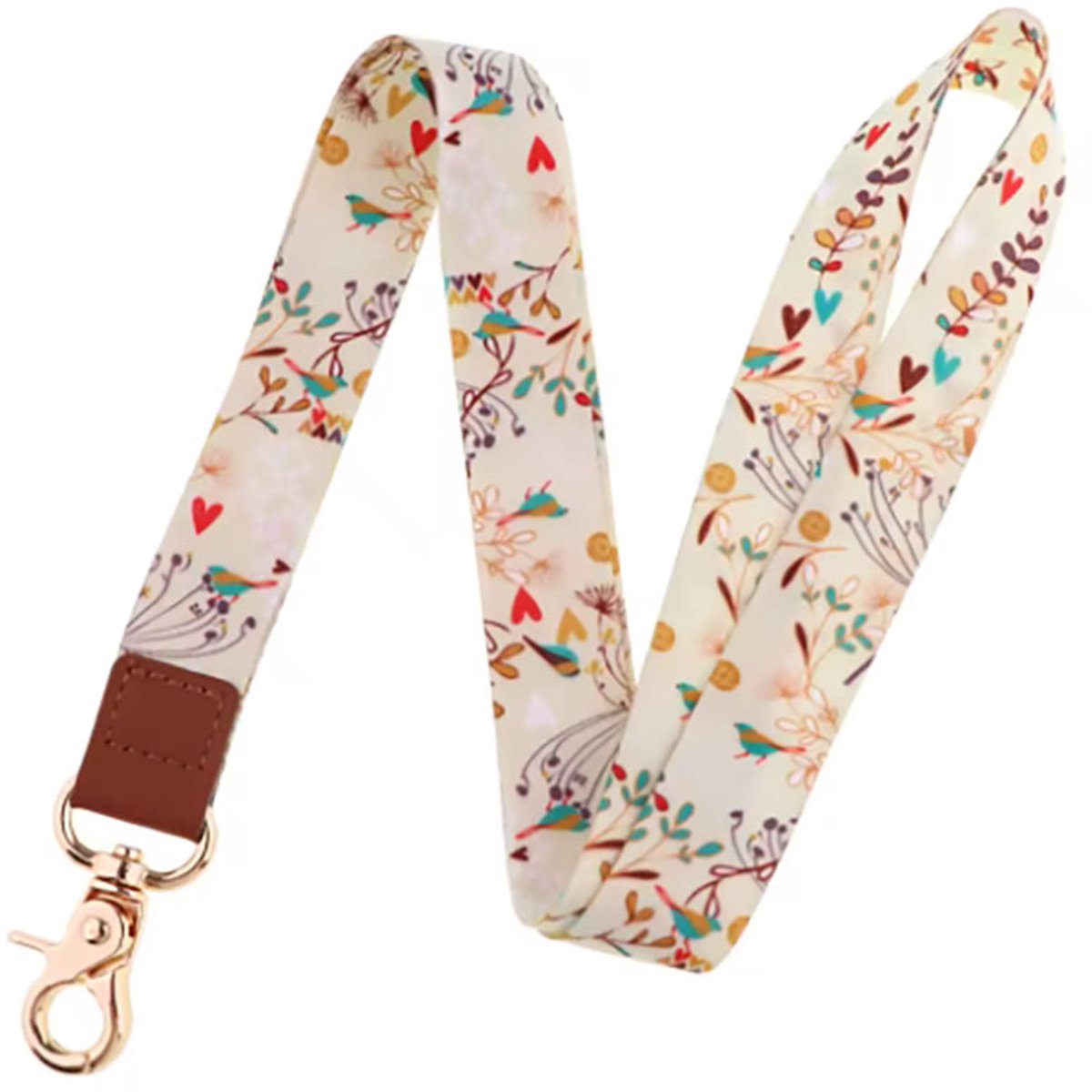 Actie4you® - Keycord - Stevige keycord – Bloemen - Lanyard - Sleutelhanger - Sleutelkoord – Bloem Beige