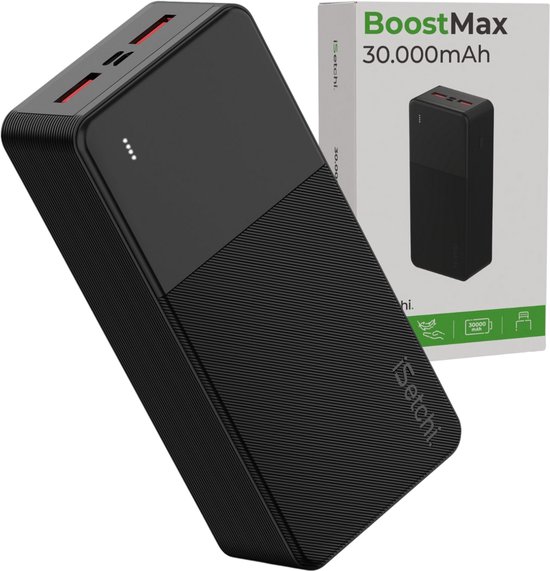 iSetchi BoostMax - Universele Powerbank - 30000 mAh - Externe Batterij - Noodpakket - USB-C & Micro USB - Draagbare Lader - 22.5W Fast Charge - Zwart