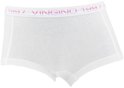 Witte boxer met roze en paarse 'VINGINO 1997' tekst op de elastische band.