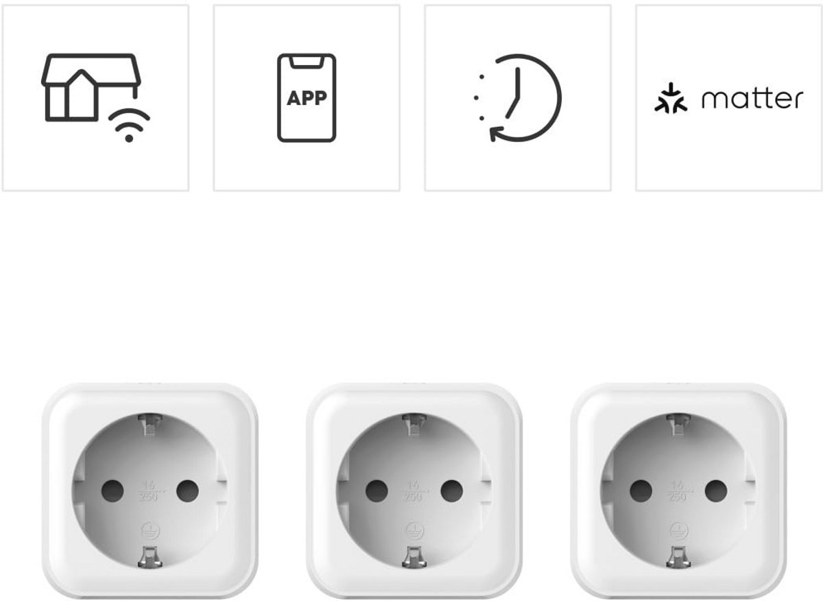 Slimme Wifi-stopcontacten Set van 3 - Universieel Smart Home Stopcontact met App en Spraakbediening