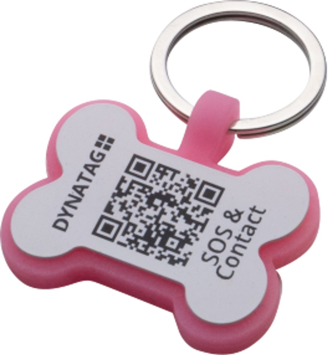 DynaTag Hondenpenning met QR-code - SOS Penning Hond Botje Siliconen Roze Fluoriserend