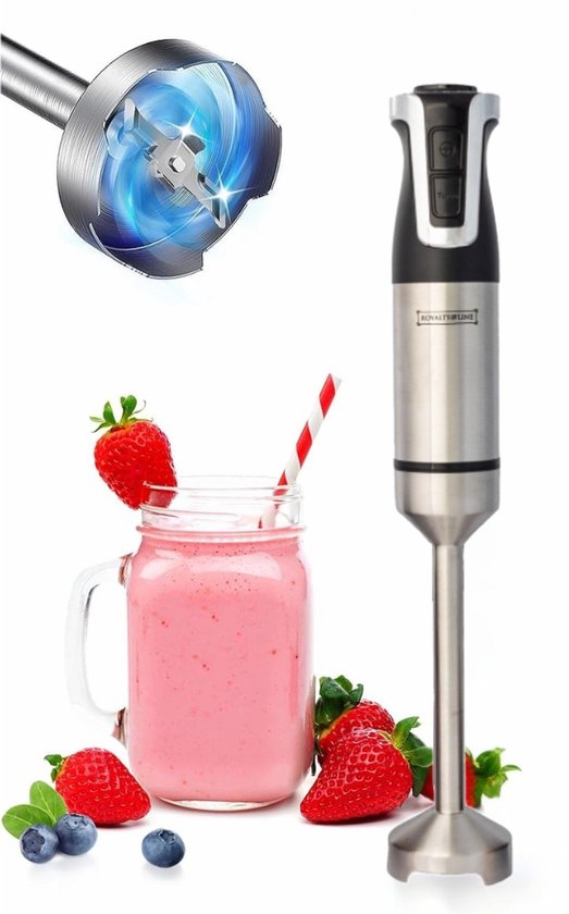 Royalty Line® ESTM800 Pro Staafmixer - 800 Watt - Krachtig & Snel - Met 20 Snelheidsinstellingen + Turbofunctie - RVS / Zwart