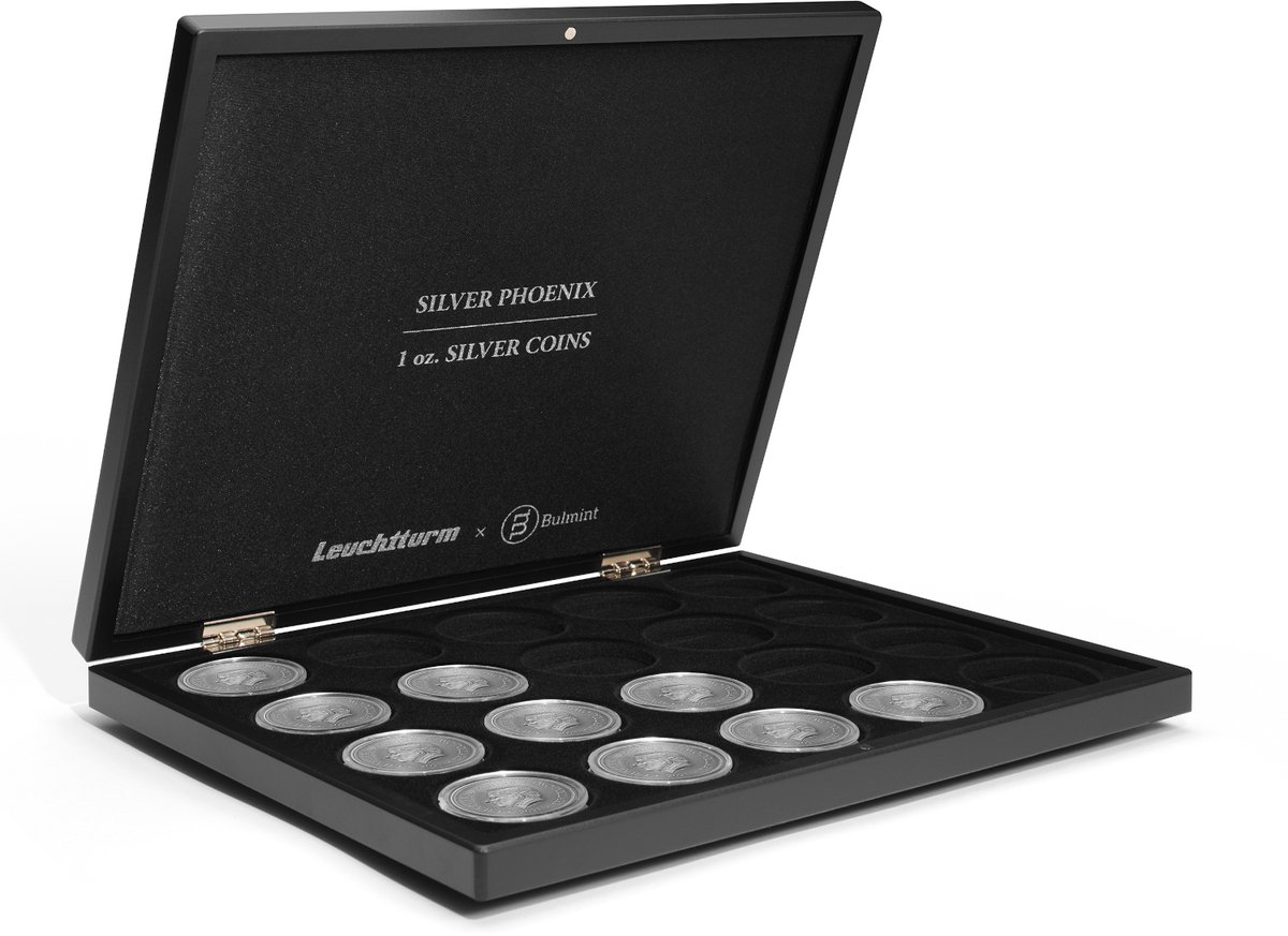 VOLTERRA - Muntkoffer - Uno - presentatiekoffer voor 20 zilveren Silver Phoenix-munten in muntcapsules