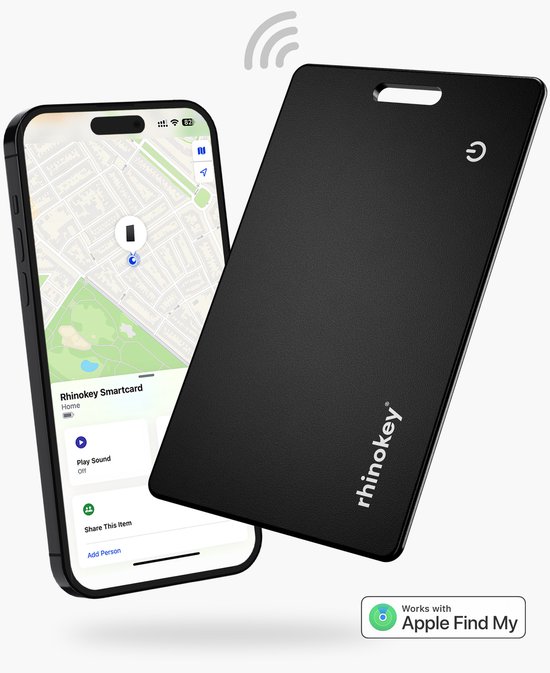Tracker Voor Portemonnee 1.8mm van Rhinokey® - Apple Find My - Draadloos Oplaadbaar - Waterdicht - Zwart - NIEUW