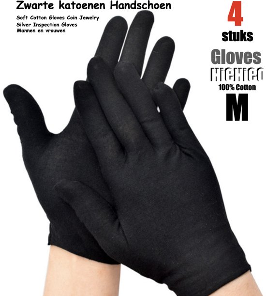 Gants en coton Zwart moyen 4 pièces - 2 paires Gants de protection - Medium - Santé - Hôpital - Centre de Beauty , coiffeur et salon Spa Tatouage - Bijoux - eczéma / allergie / crème pour les mains - bijoutiers / gant de pièces