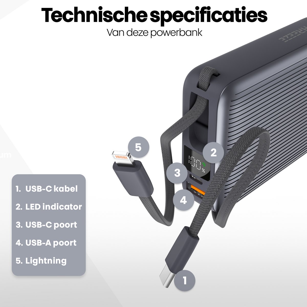 Phreeze Powerbank Mini PB04 20.000 mAh Grijs met Snellader - afbeelding 3
