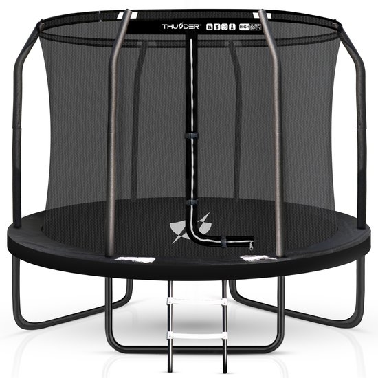 THUNDER® Trampoline | ELITE 6FT BLACK | Ø183cm | Ronde Trampoline voor Kinderen en Volwassenen | Max. 150 kg | Complete Set | Stevig Frame - Met trapje |