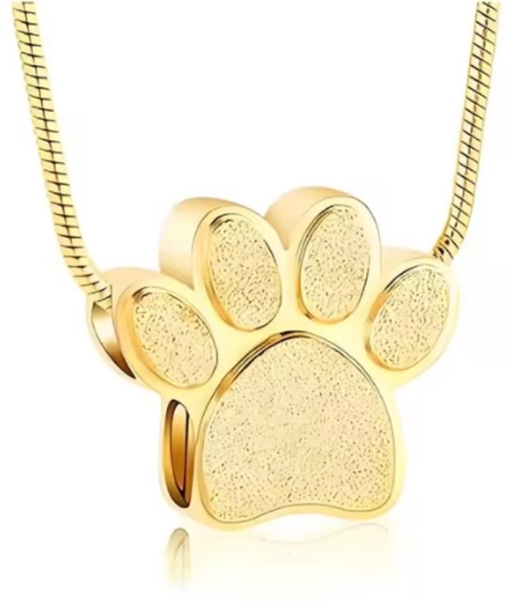Ashanger Hondenpoot - Luxe Ashanger met Ketting - Gedenksieraad - Goudkleurig - As hanger met glitter pootje - Petshop Seven®
