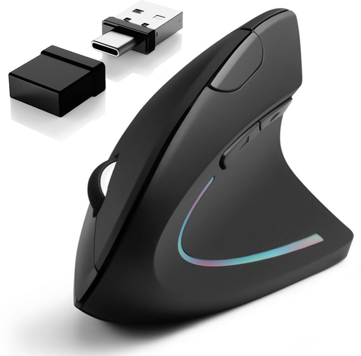Gadgetplace Draadloze Muis Pro voor Laptop en Computer - Rechtshandig - Ergonomisch - Stille klik - USB C adapter - Zwart