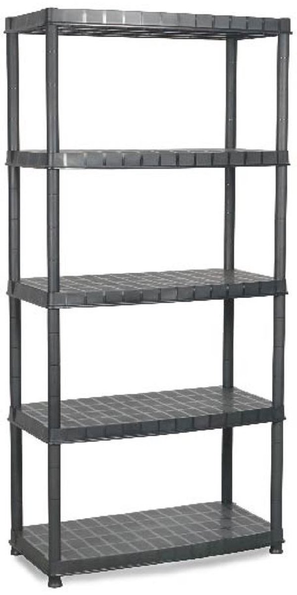 Practo Home plasti rack zwart - 185cm x 91cm x 45cm - plastiek rek met 5 legers
