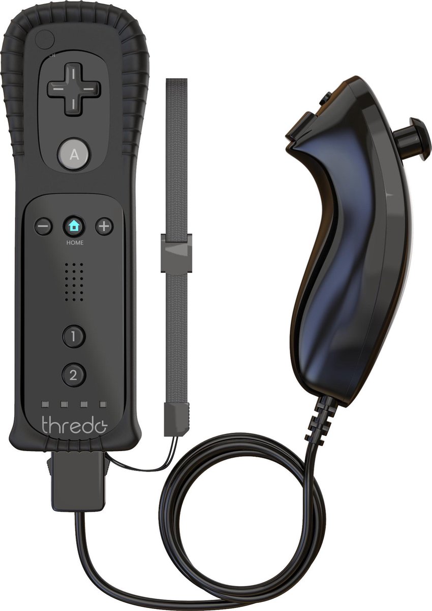 Thredo Remote Controller + Nunchuk voor Nintendo Wii / Wii U (Motion Plus) - Zwart