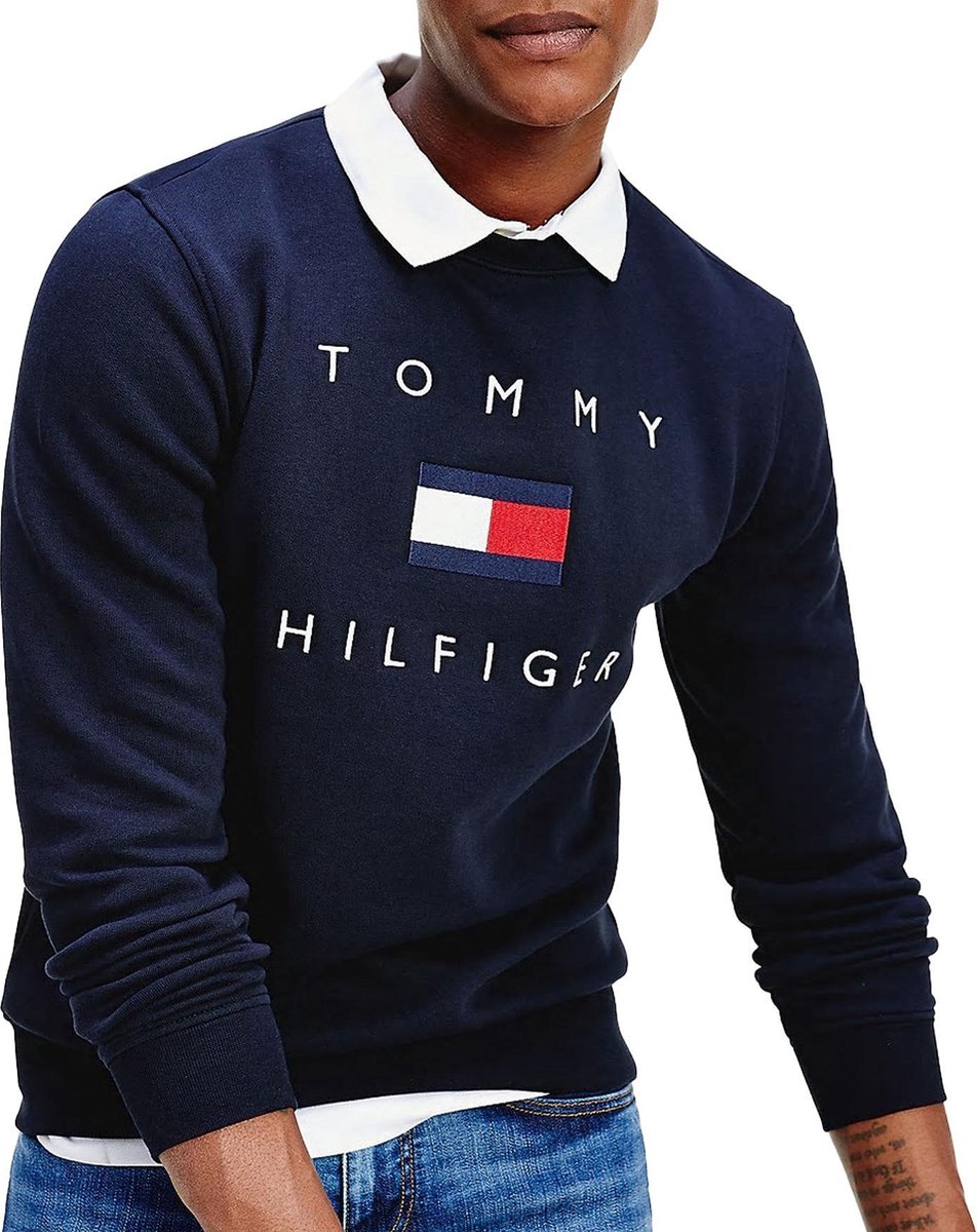 Tommy Hilfiger Embroidered Logo Sweatshirt In Navy | islamiyyat.com