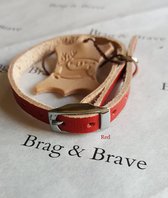 Leren kattenhalsbandje met naam / adres - kleur red (rood)