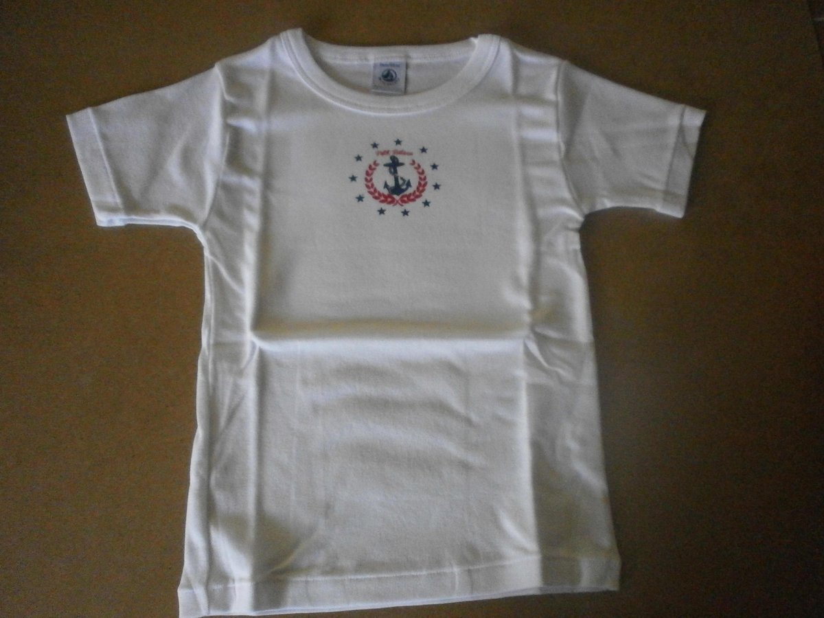Petit Bateau - Onderhemd - T shirt korte mouw - Wit anker - 10 jaar 140