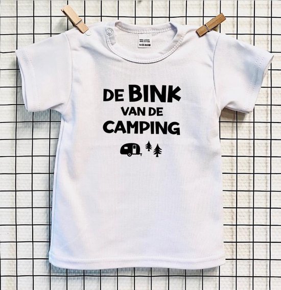 Baby/Kind T-shirt | T-shirt met tekst ‘De bink van de camping’ | Maat 92 | Vakantie | Camping | Baby T-shirt | Kinder T-shirt | Jongens T-shirt | Meisjes T-shirt | Unisex